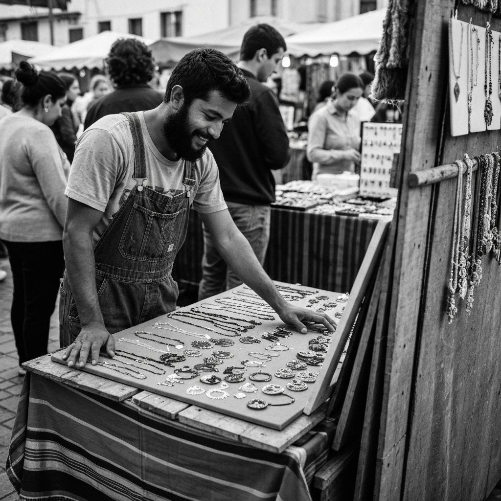 Artisan displaying jewelry